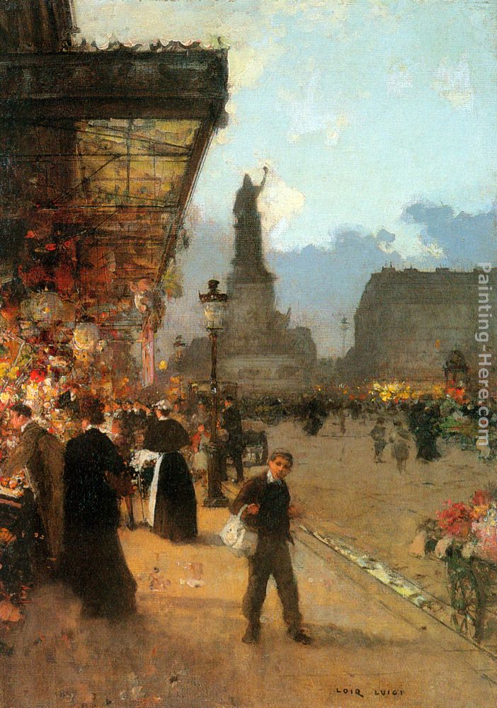 La Place de la Republique, Paris painting - Luigi Loir La Place de la Republique, Paris art painting